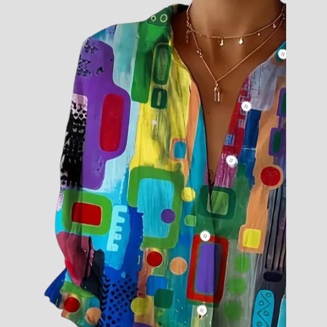 Women’s Blouse | Geometric Print Button Front