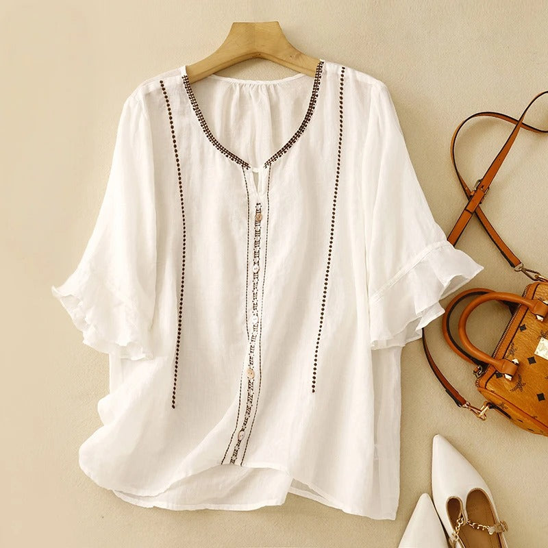 Women’s Blouse | Embroidered Ruffle Sleeve
