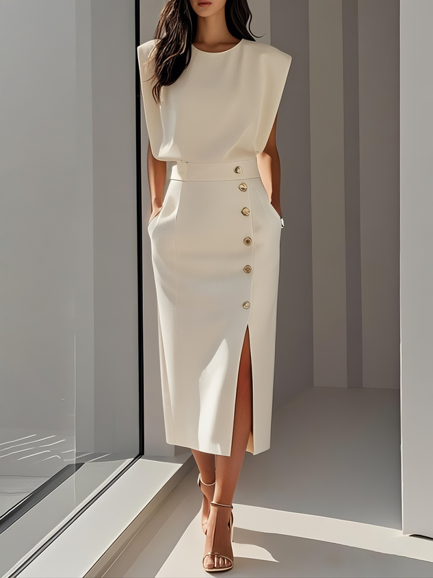Women’s Dress | Sleeveless Side Button Midi