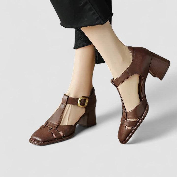 Block Heels for Women | Closed Toe T-Strap