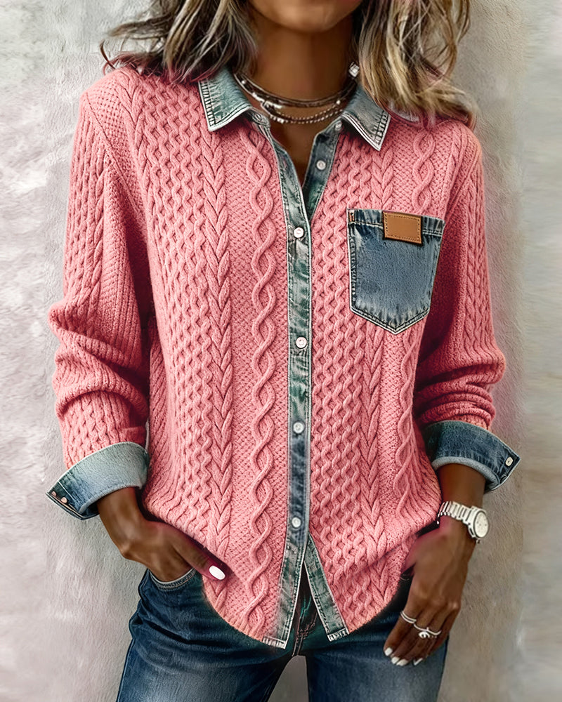 Women’s Blouse | Cable Pattern Button Front Blouse