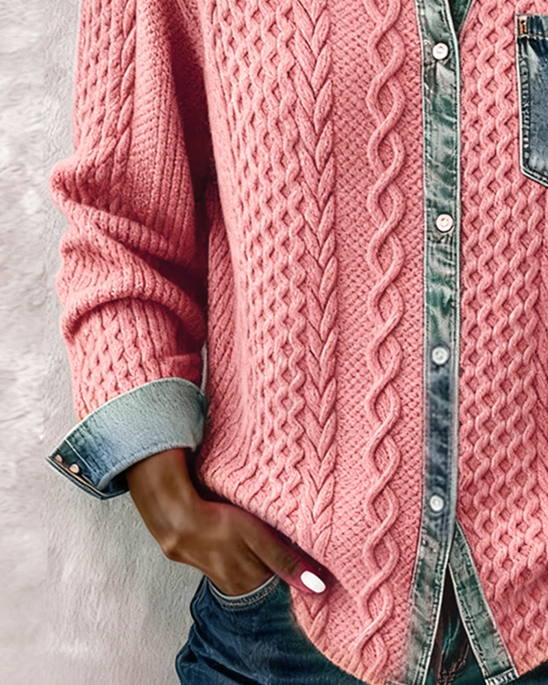 Women’s Blouse | Cable Pattern Button Front Blouse