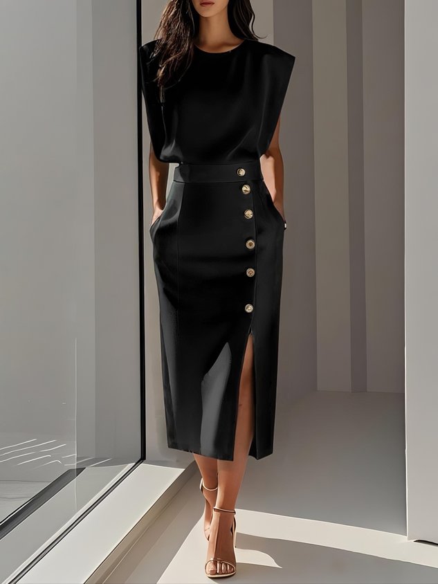 Women’s Dress | Sleeveless Side Button Midi