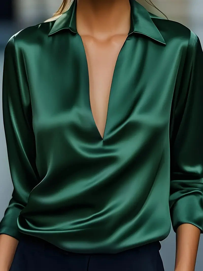 Women’s Blouse | Long Sleeve Collared V-Neck