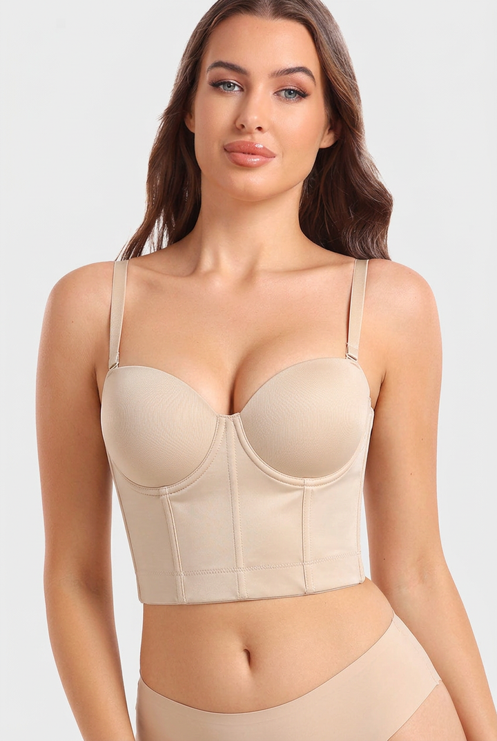 Longline Push Up Bra for Women | Padded Underwire Bustier Bra