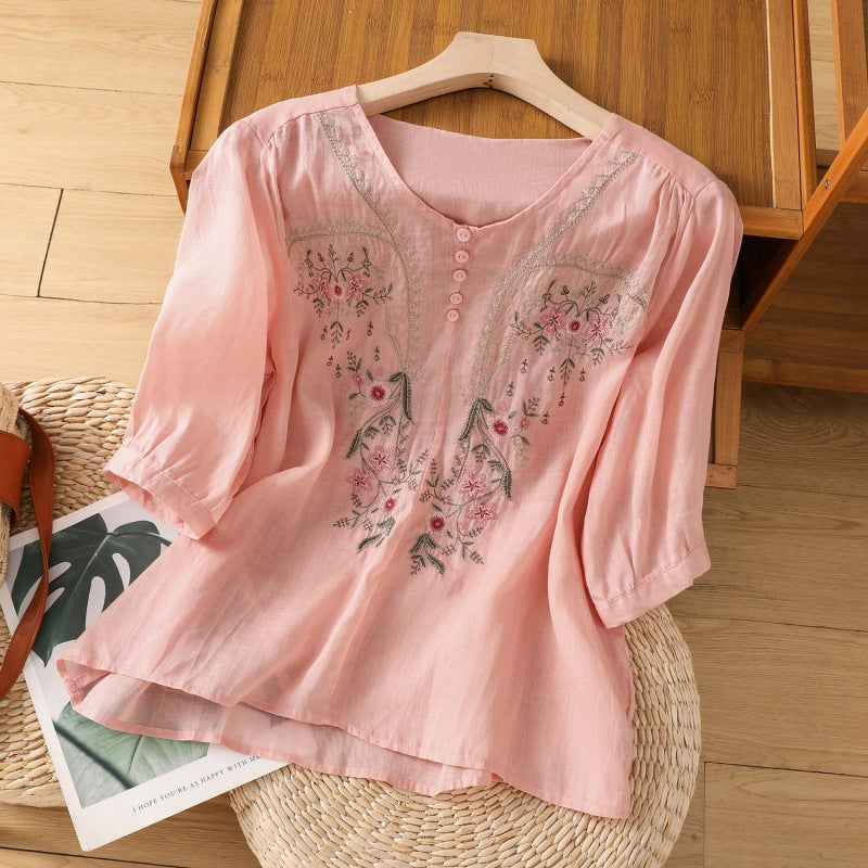 Women’s Blouse | Embroidered Round Neck