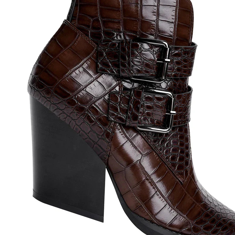 Boots For Women | Pointed Toe Ankle Block Heel With Buckle
