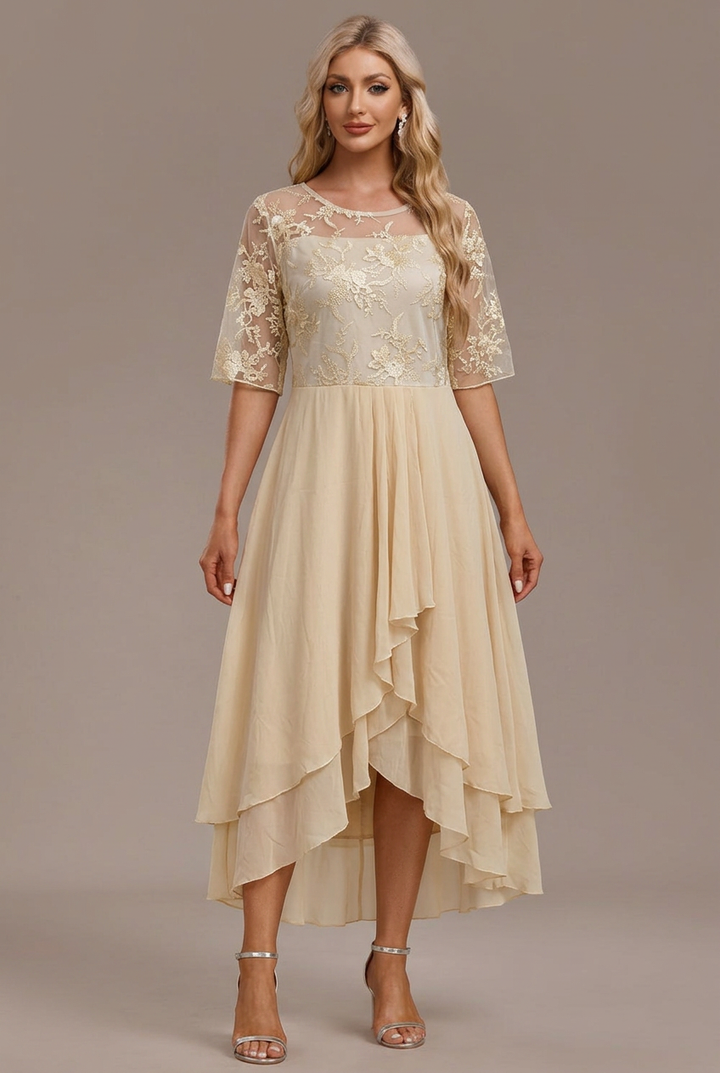Women’s Dress | Embroidered Round Neck Midi