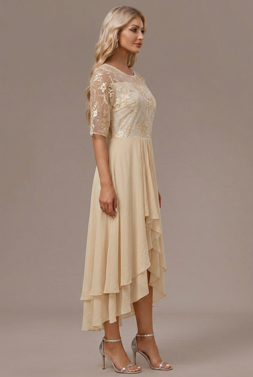 Women’s Dress | Embroidered Round Neck Midi