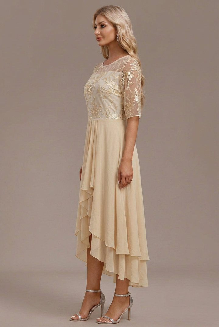 Women’s Dress | Embroidered Round Neck Midi