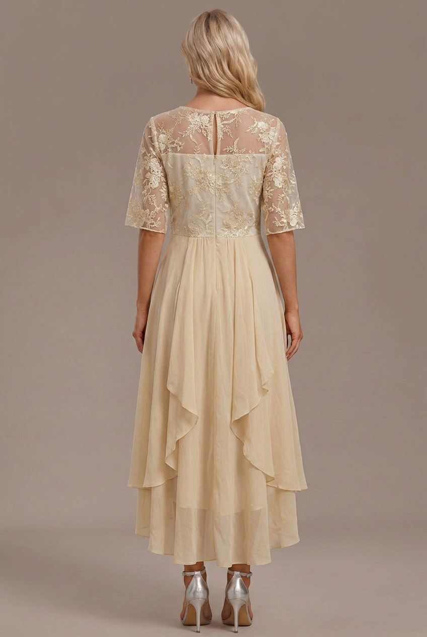 Women’s Dress | Embroidered Round Neck Midi