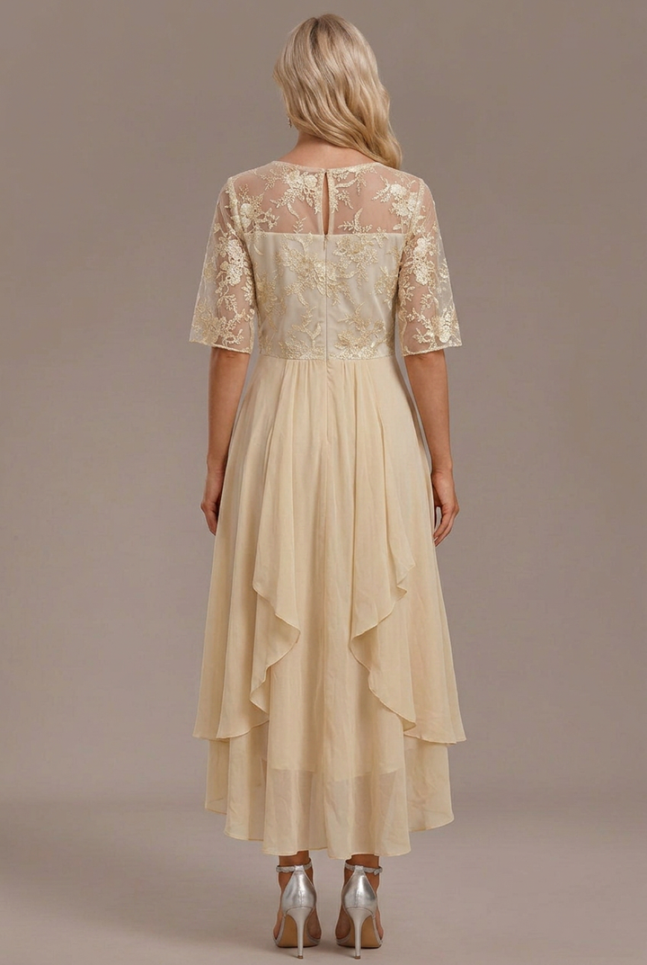 Women’s Dress | Embroidered Round Neck Midi