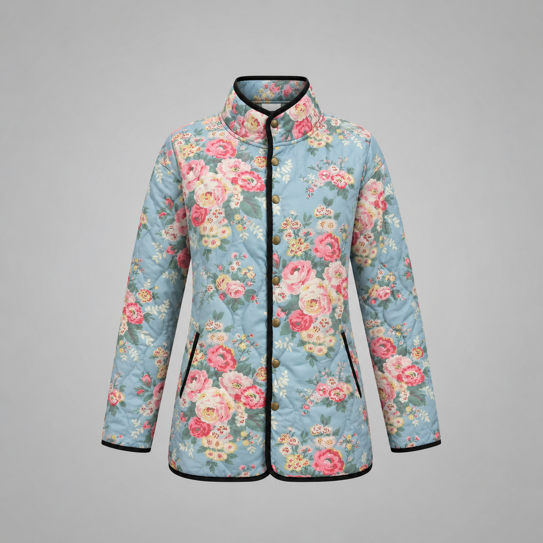 Women’s Pastel Blue Floral Quilted Jacket