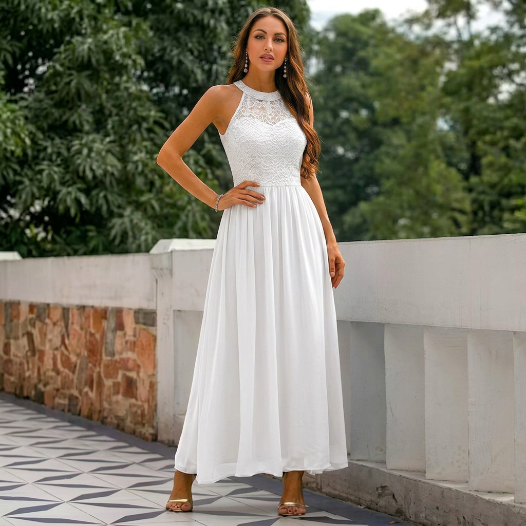 Women’s Sleeveless Halter Neck Evening Gown