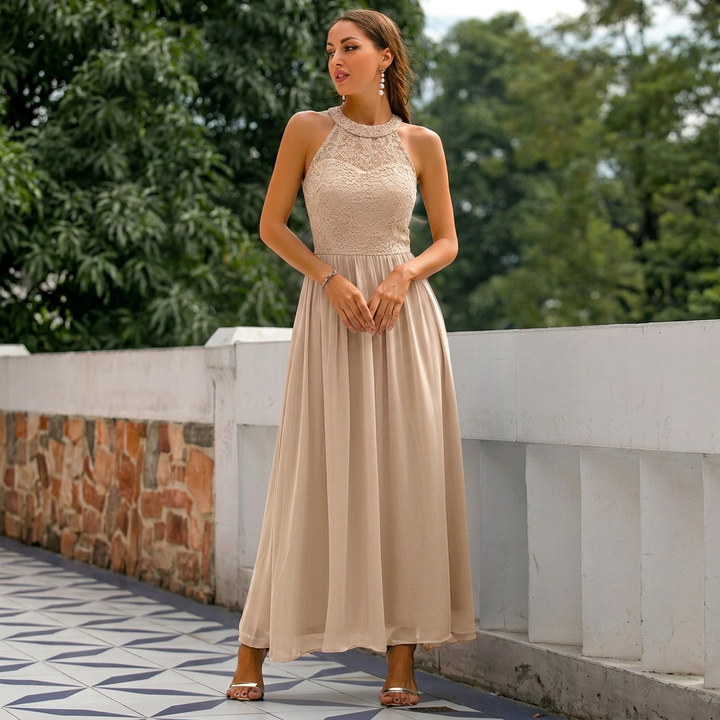 Women’s Sleeveless Halter Neck Evening Gown