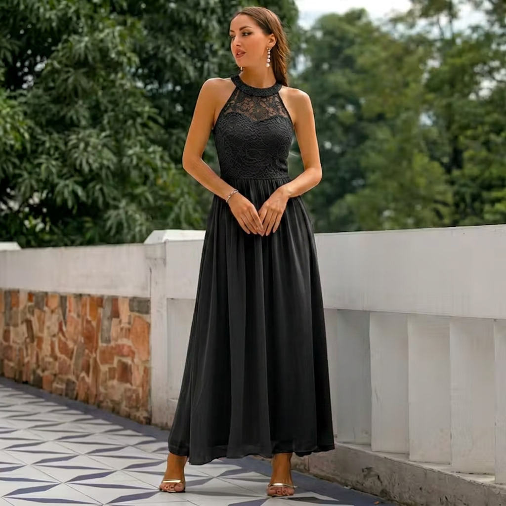 Women’s Sleeveless Halter Neck Evening Gown
