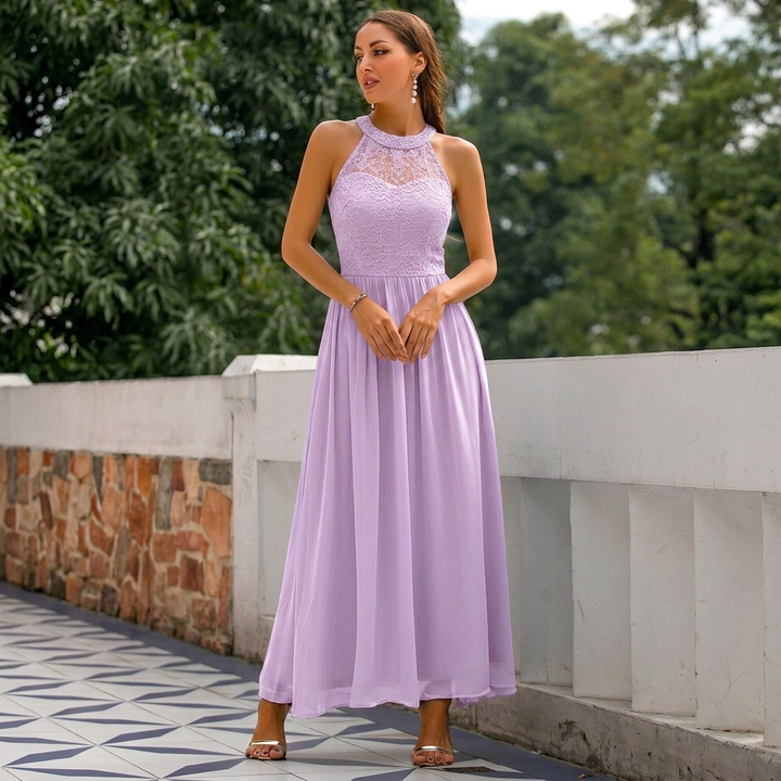 Women’s Sleeveless Halter Neck Evening Gown