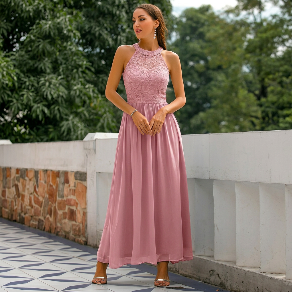 Women’s Sleeveless Halter Neck Evening Gown