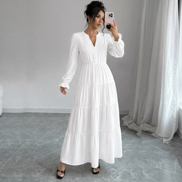 Women’s V-Neck Ruffle-Sleeve Tiered Maxi Dress