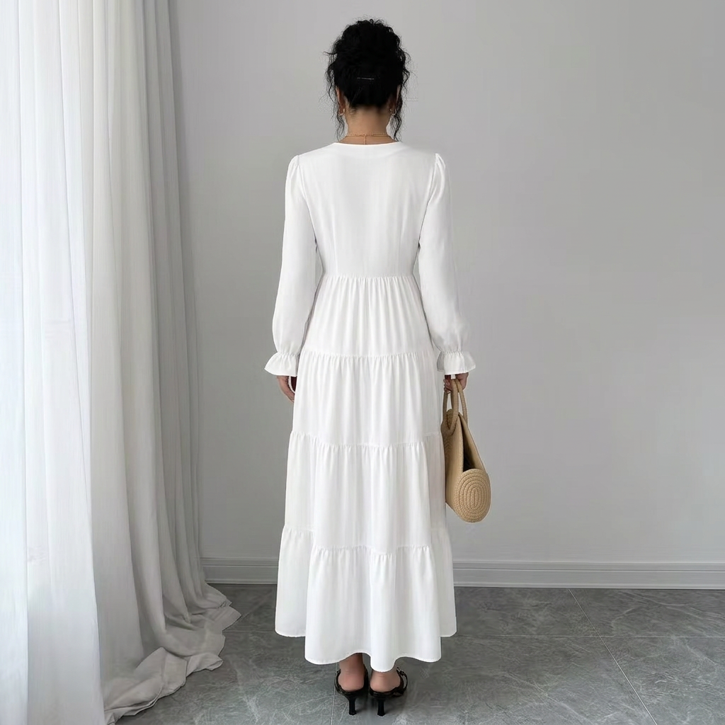 Women’s V-Neck Ruffle-Sleeve Tiered Maxi Dress