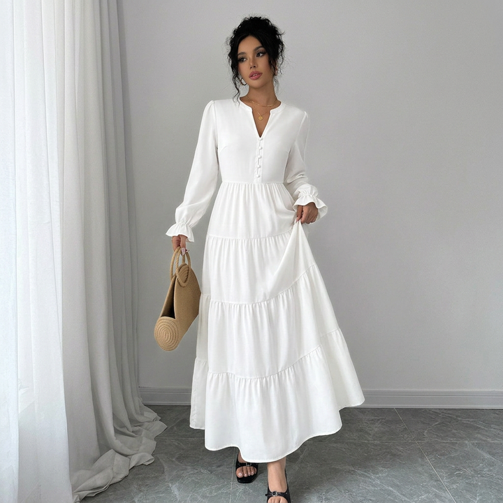 Women’s V-Neck Ruffle-Sleeve Tiered Maxi Dress