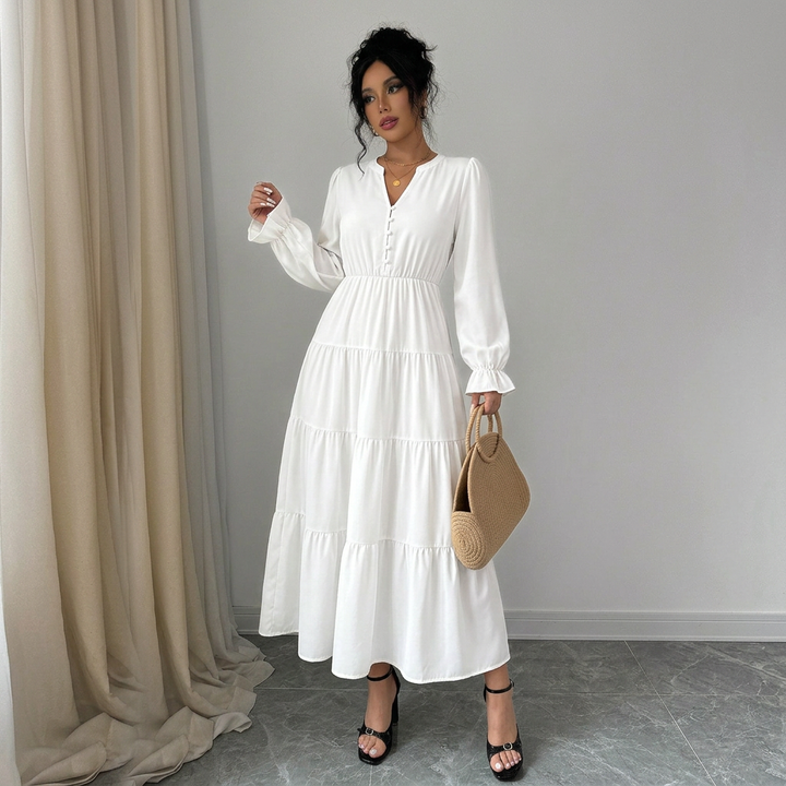 Women’s V-Neck Ruffle-Sleeve Tiered Maxi Dress