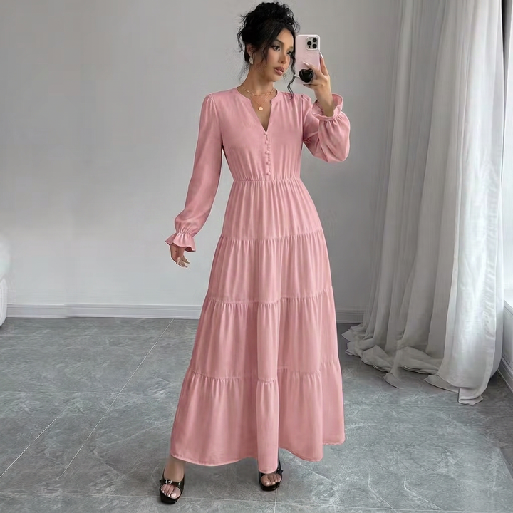 Women’s V-Neck Ruffle-Sleeve Tiered Maxi Dress