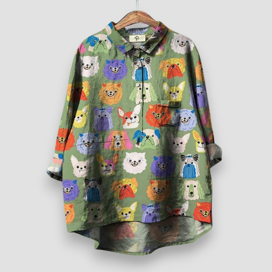 Women’s Blouse | Dog Print with Button