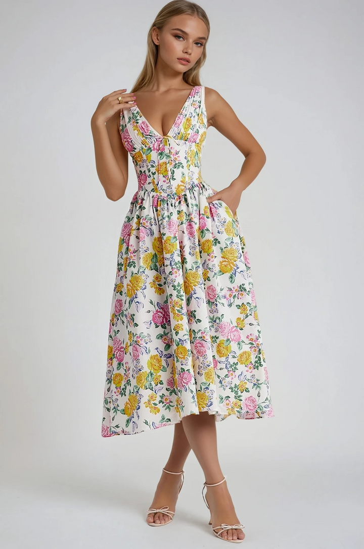 Women’s Summer Dress | Sleeveless V-Neck Midi
